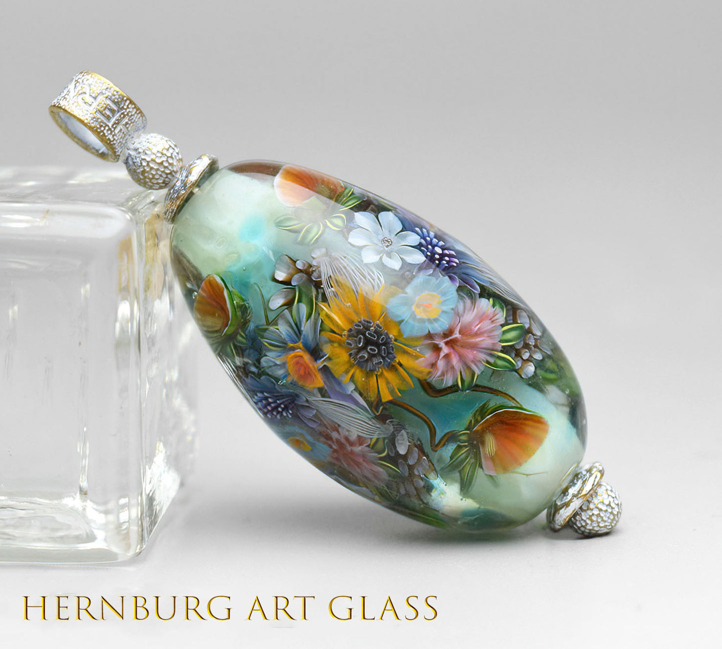 Pendant. Lampwork glass pendant. “Meadow Stories:Blue Garden”