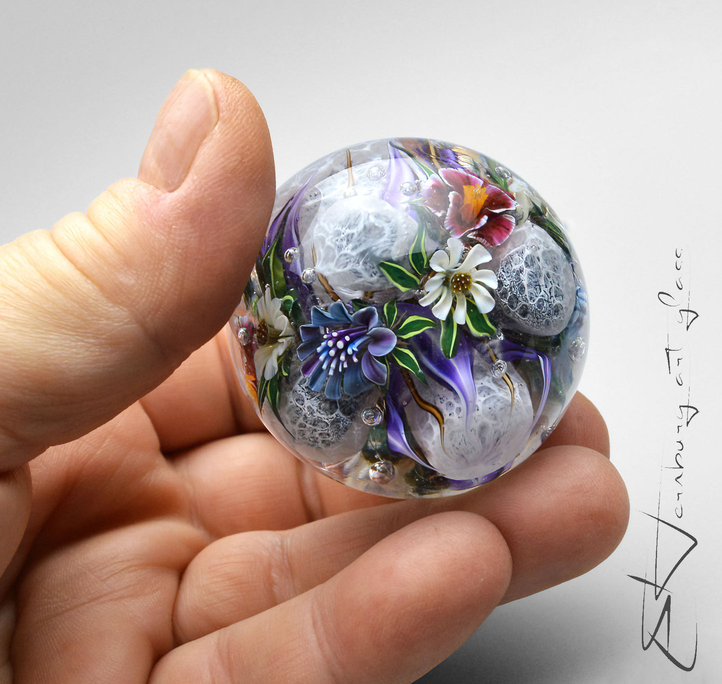 Marble "Silkworm’s Dream" Glass. Collectible ball. Diameter 44 mm - 1.73 inch