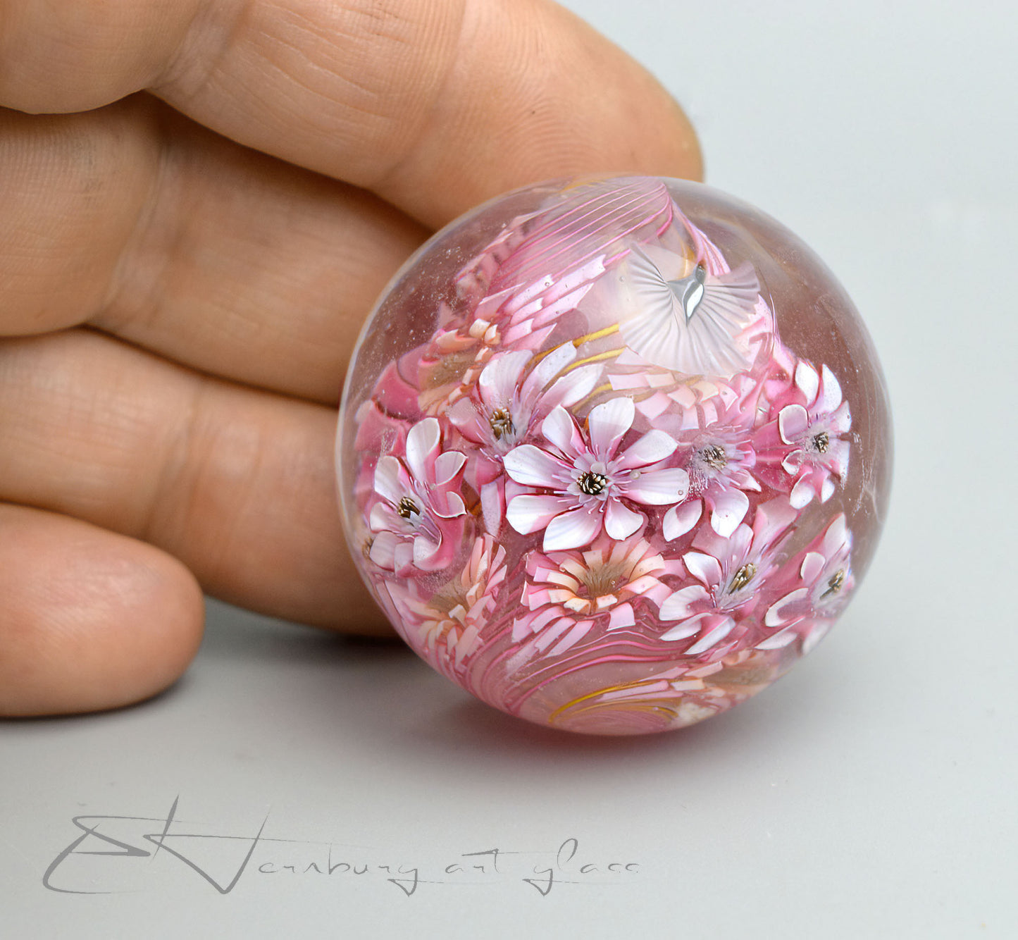 Marble "Pink Haven" Glass. Collectible sphere. Diameter — 40 mm (1.57”).