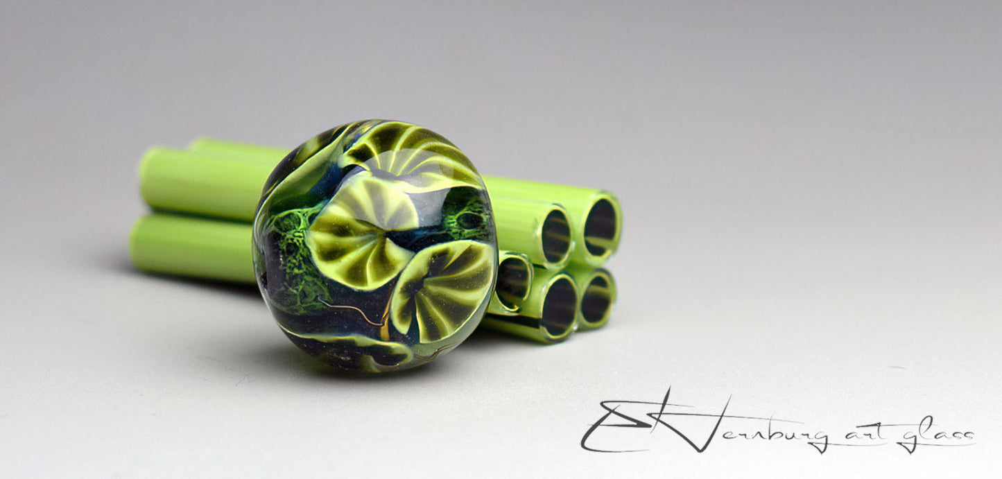 Murini green leaves. Sticks 5 cm long. Materials for lampwork. Glass COE104