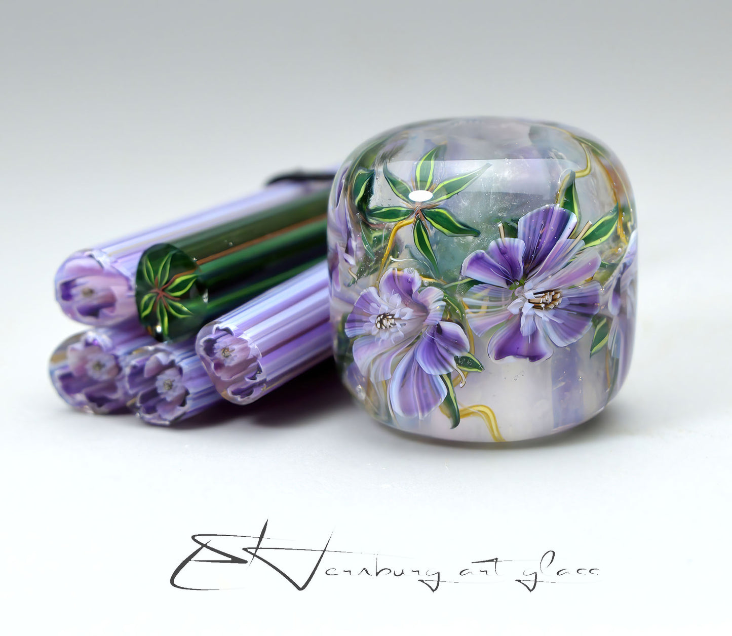 Murini flowers and leaves. Sticks 5 cm long. Materials for lampwork. Glass COE104
