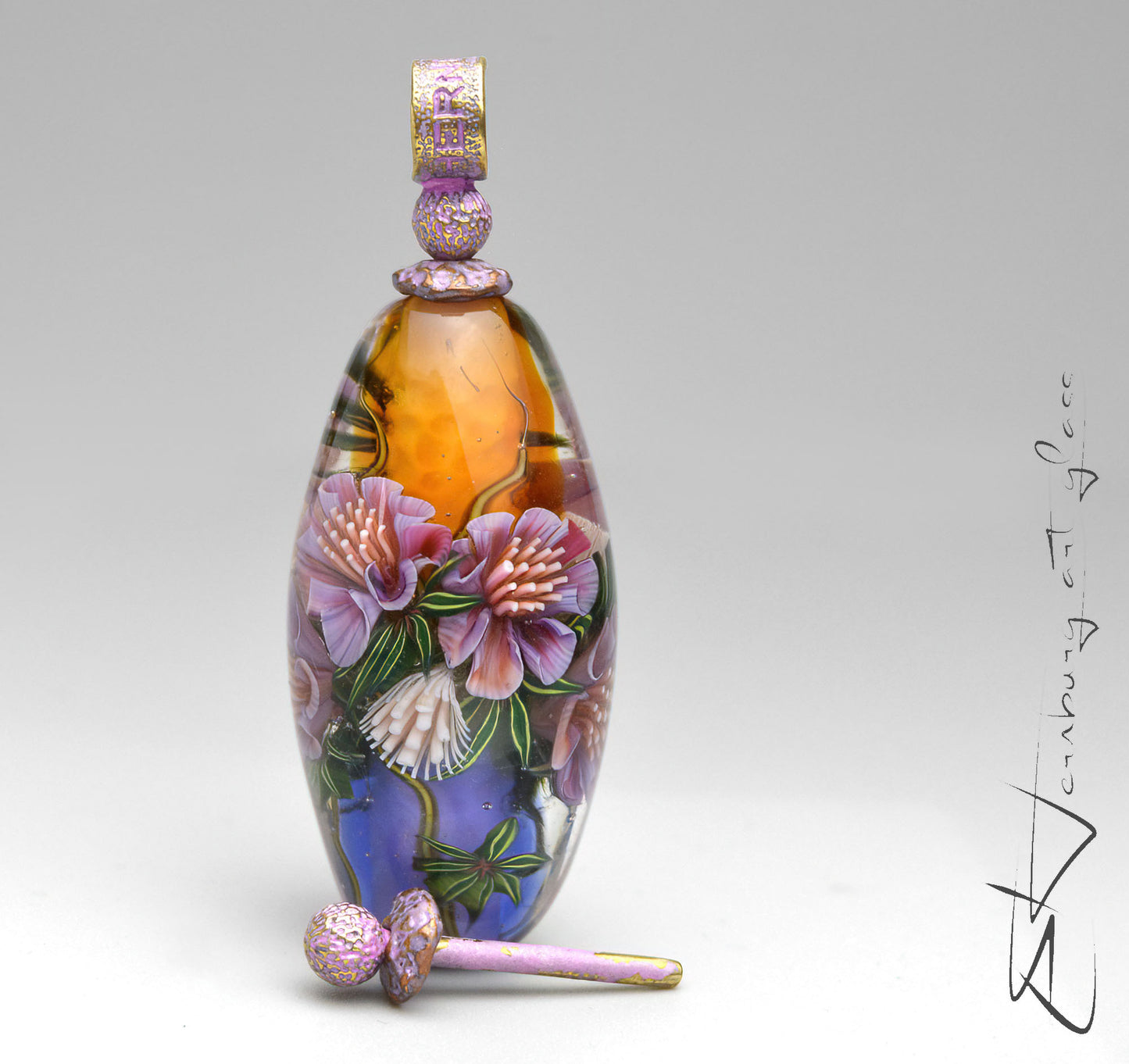 Pendant. Golden Dawn. Lampwork glass pendant.