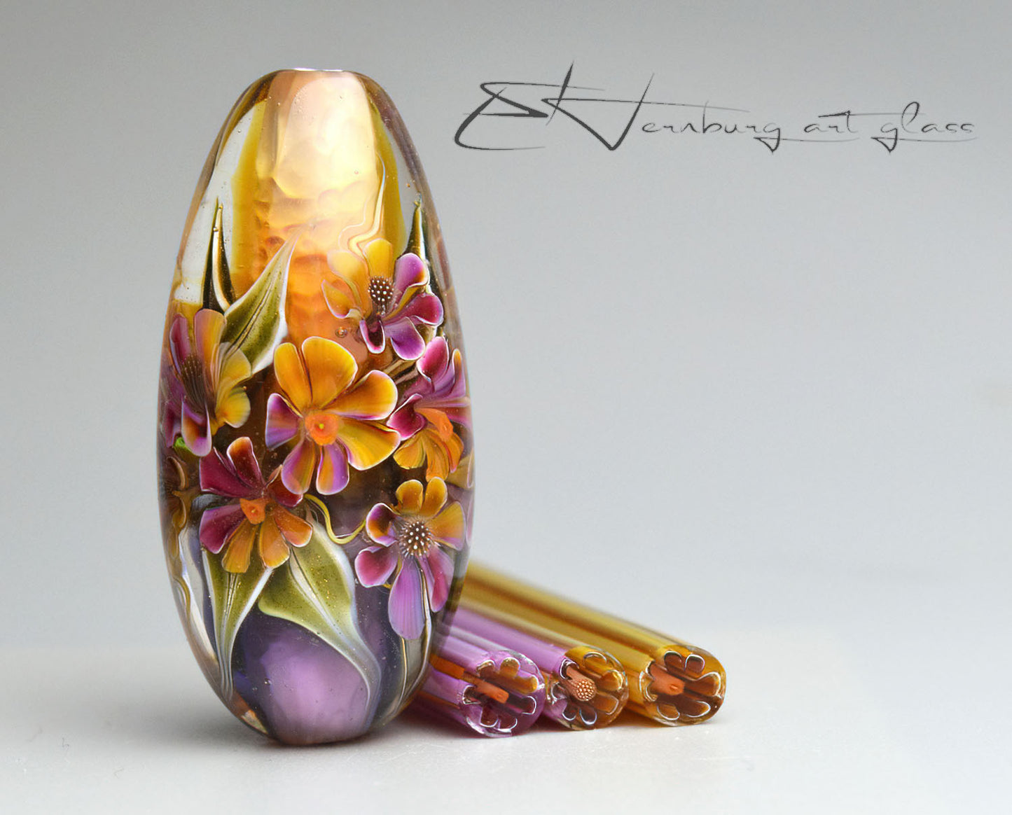 Set of three murrini canes. HONEY BLOOM. Sticks 5 cm long. Materials for lampwork. Glass COE104