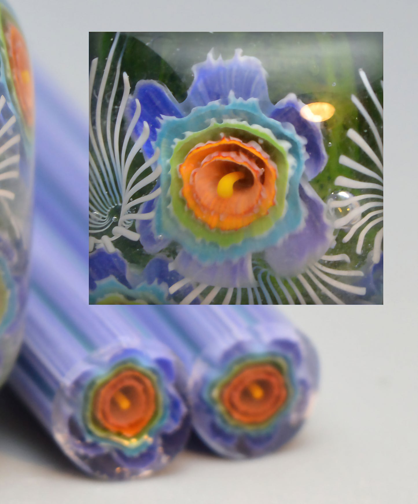 Murini. “Rainbow Core” & “White Feather” Sticks 5 cm long. Materials for lampwork. Glass COE104