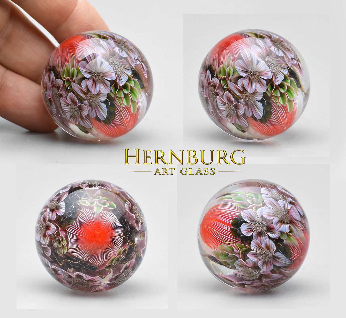 Marble. Collectible Sphere “SILK & FLAME”. Glass. . Diameter — 39 mm (1.54 in)