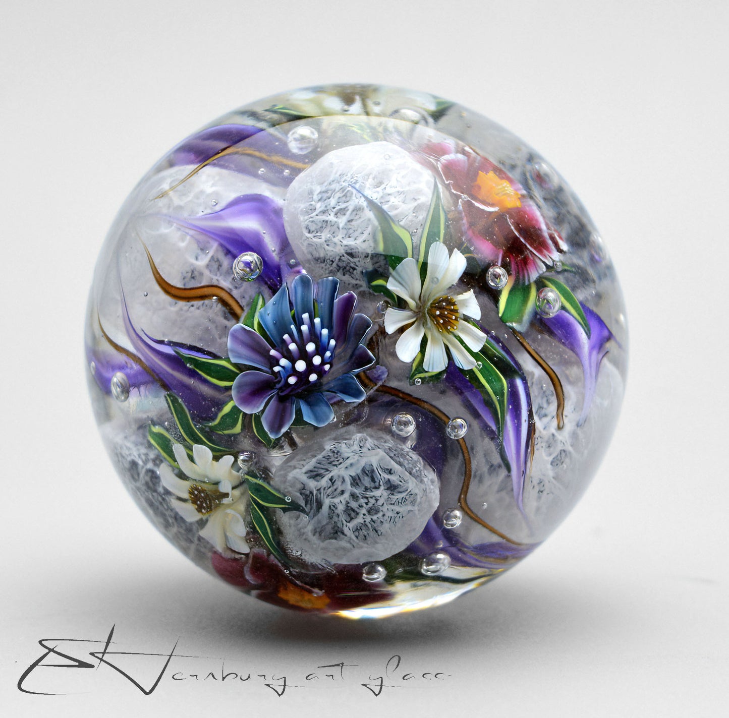 Marble "Silkworm’s Dream" Glass. Collectible ball. Diameter 44 mm - 1.73 inch