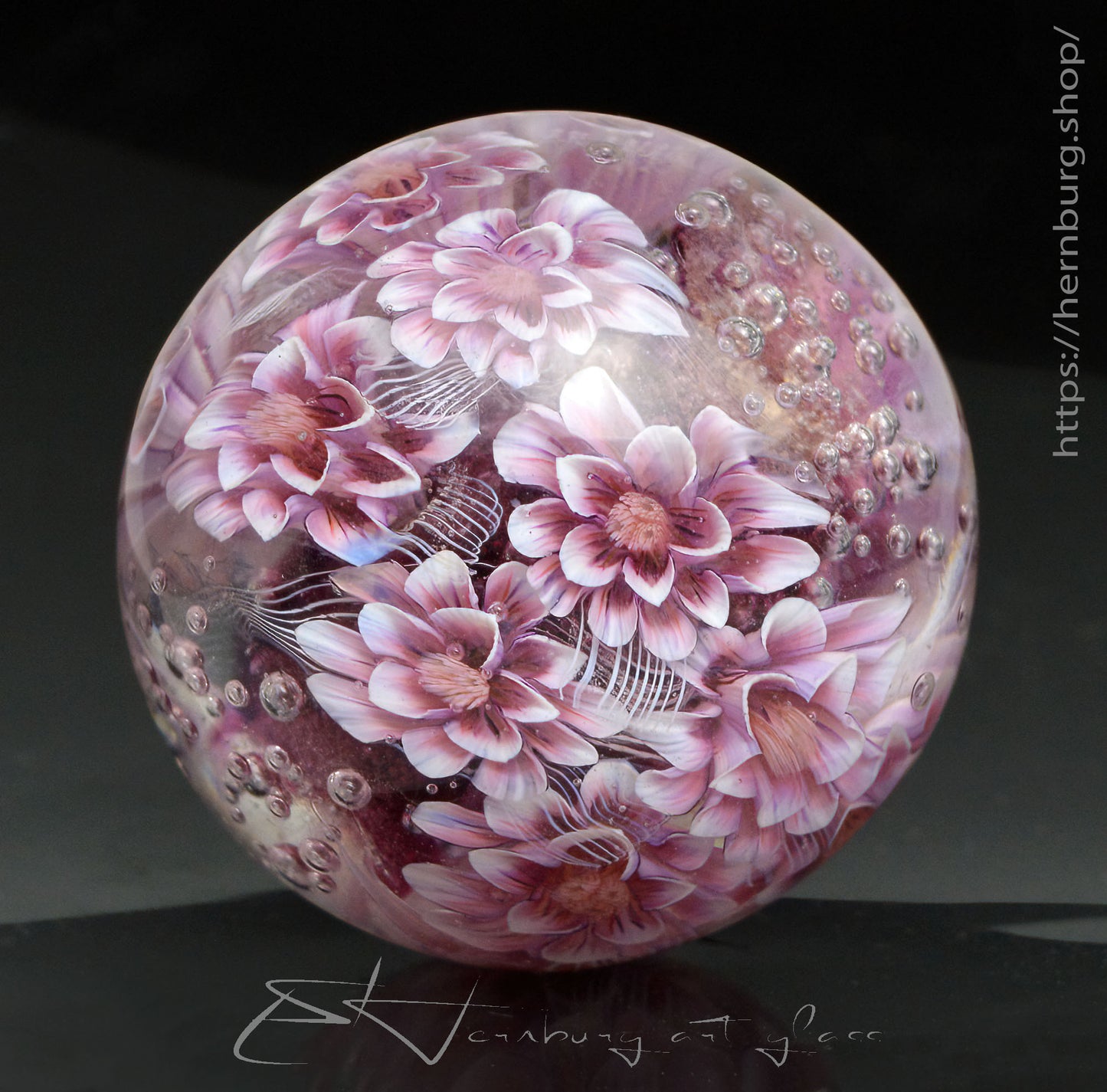Marble. Collectible Sphere “Bloomspell II” Glass. . Diameter — 44 mm (1.73”)