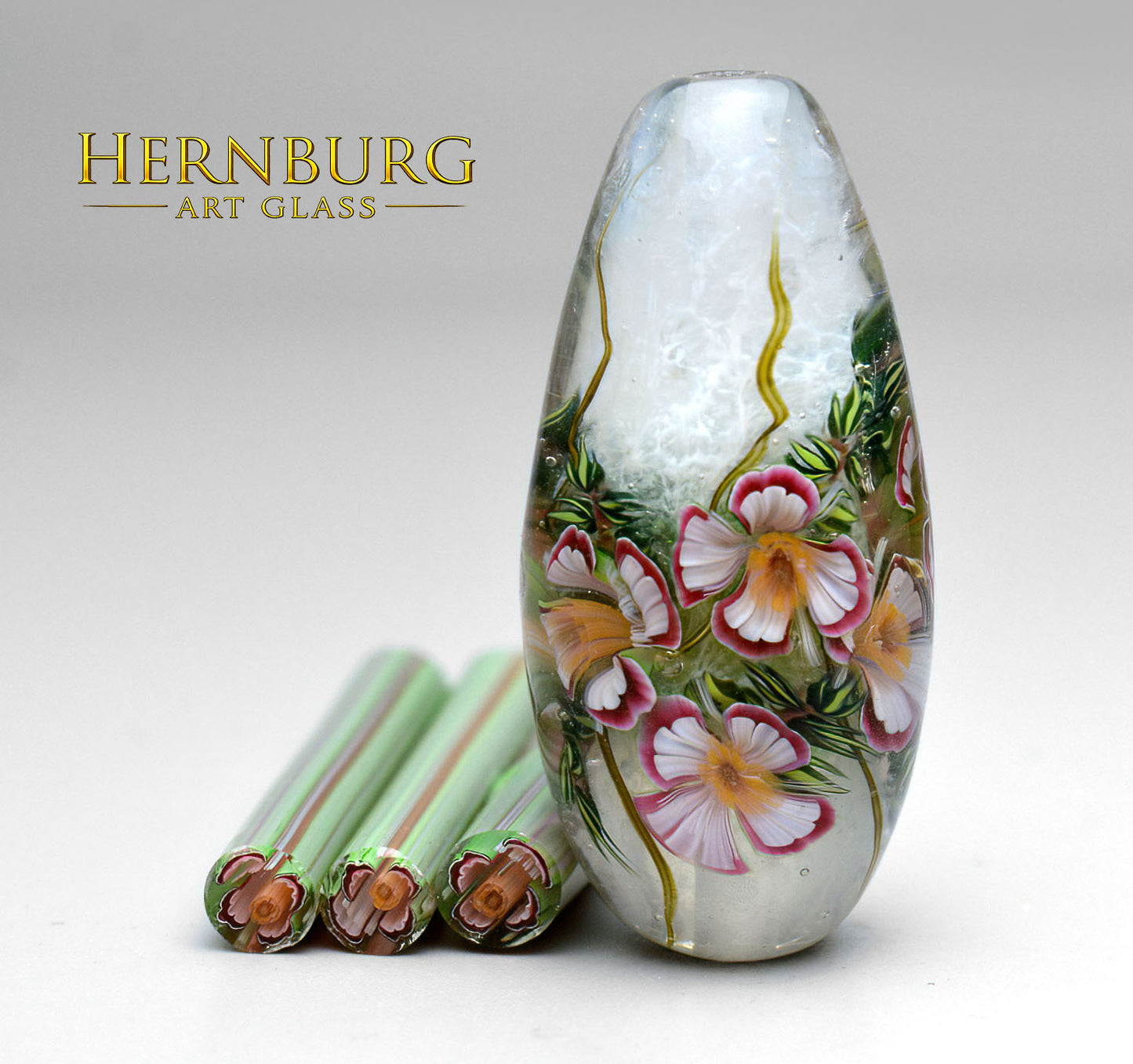 Murini flowers. ROSABELLE ll . Sticks 5 cm long. Materials for lampwork. Glass COE104