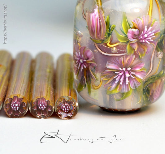 Murini flowers. Sticks 5 cm long. Materials for lampwork. Glass COE104
