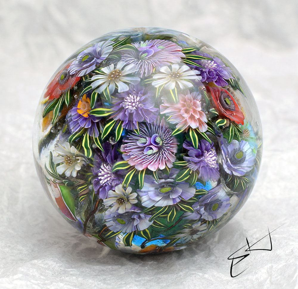 Marble  Floral Storm. Glass. Collectible ball. Diameter 50 mm - 1.96 inch