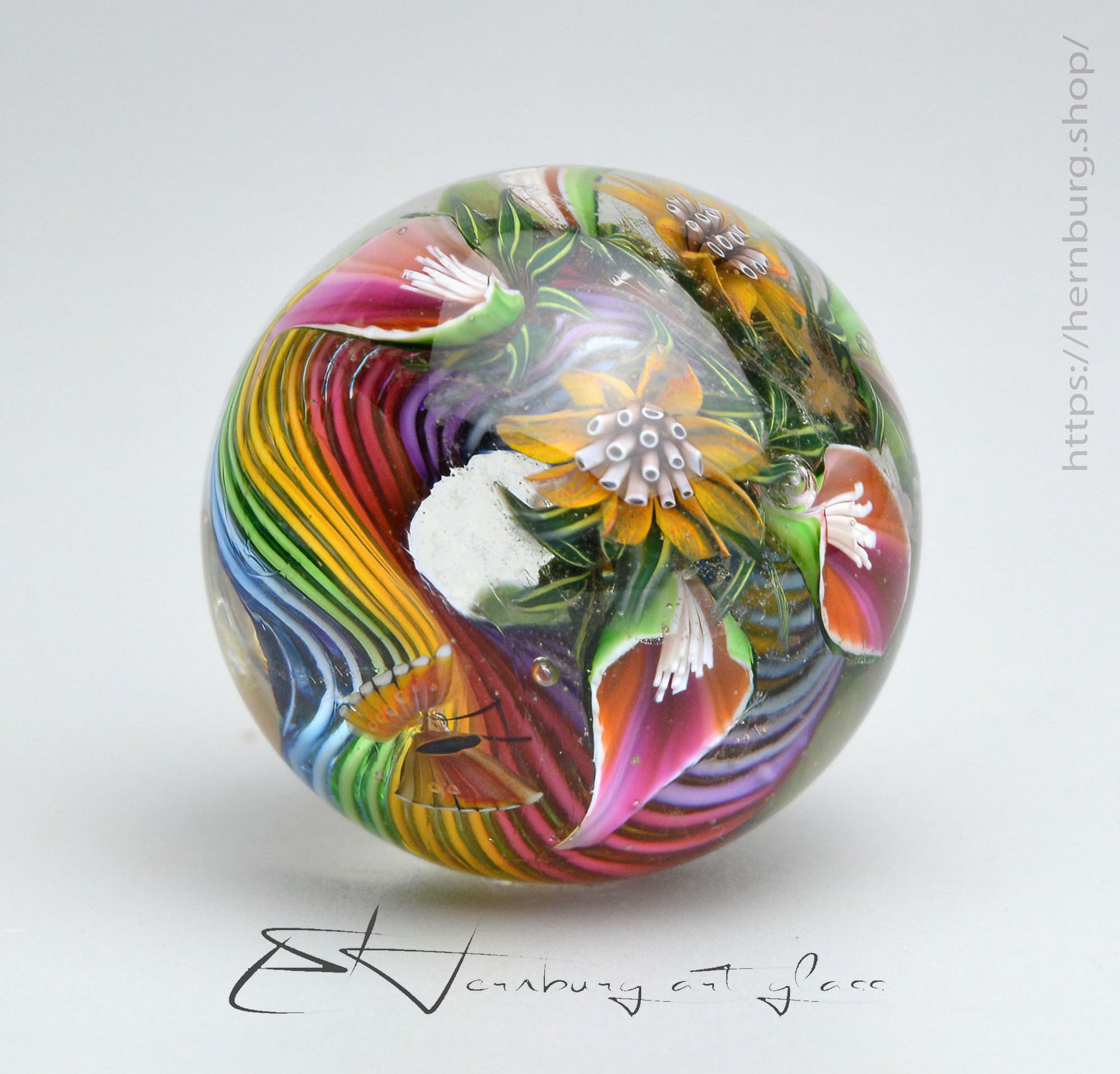 Marble "Flow of Joy" Glass. Collectible sphere. Diameter — 30 mm (1.18”).