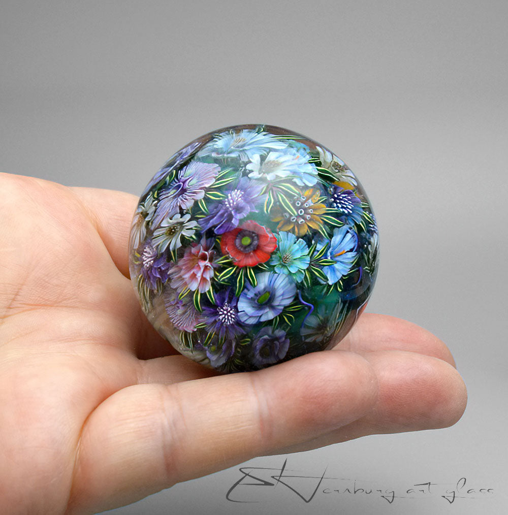 Marble  Floral Storm. Glass. Collectible ball. Diameter 50 mm - 1.96 inch