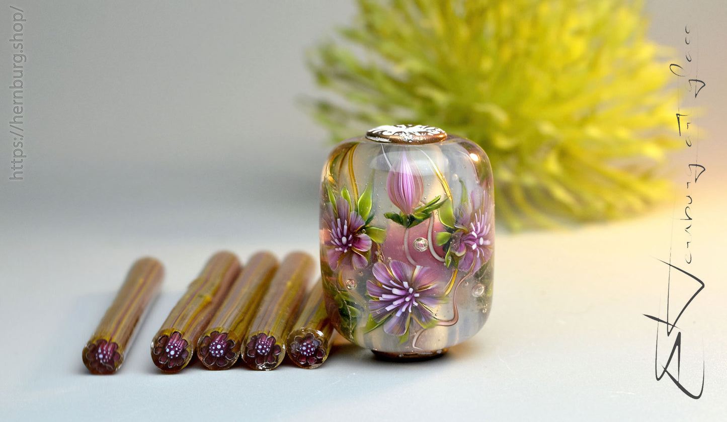 Murini flowers. Sticks 5 cm long. Materials for lampwork. Glass COE104