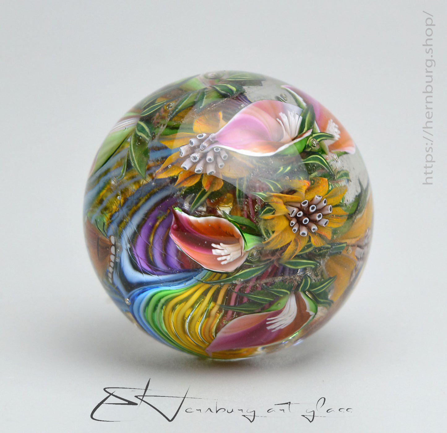 Marble "Flow of Joy" Glass. Collectible sphere. Diameter — 30 mm (1.18”).