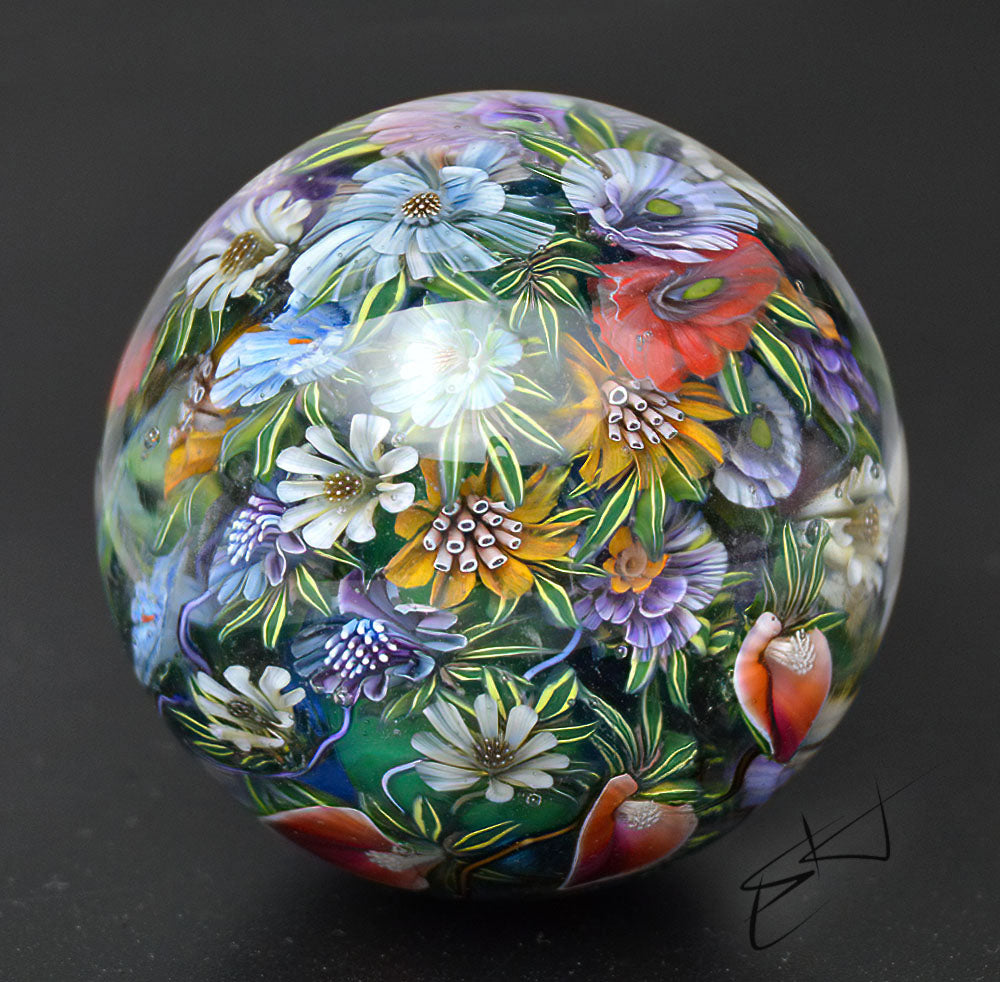 Marble  Floral Storm. Glass. Collectible ball. Diameter 50 mm - 1.96 inch
