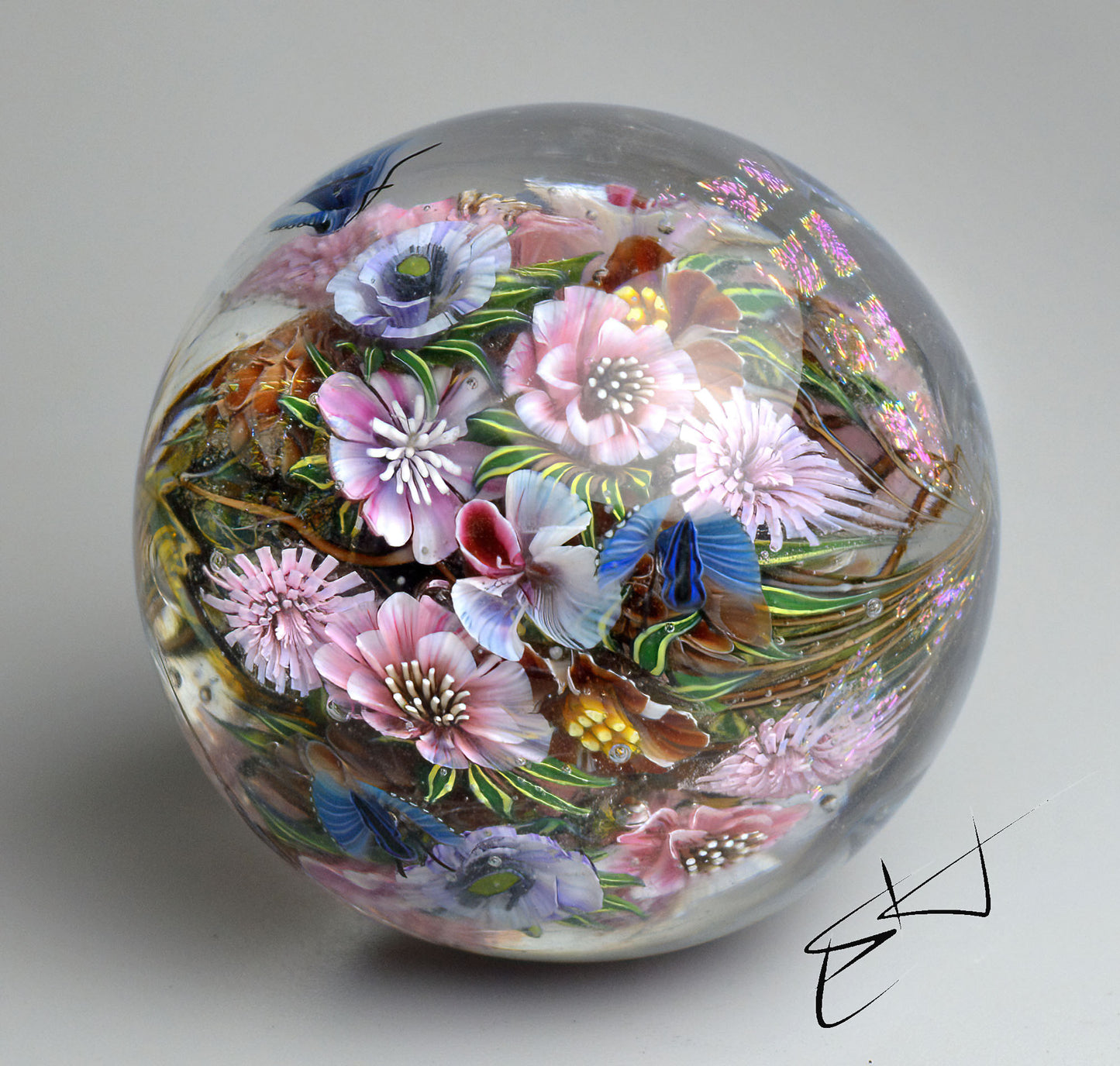 Marble. Blue Moths Morning. Glass. Collectible ball. Diameter 50 mm - 1.96 inch
