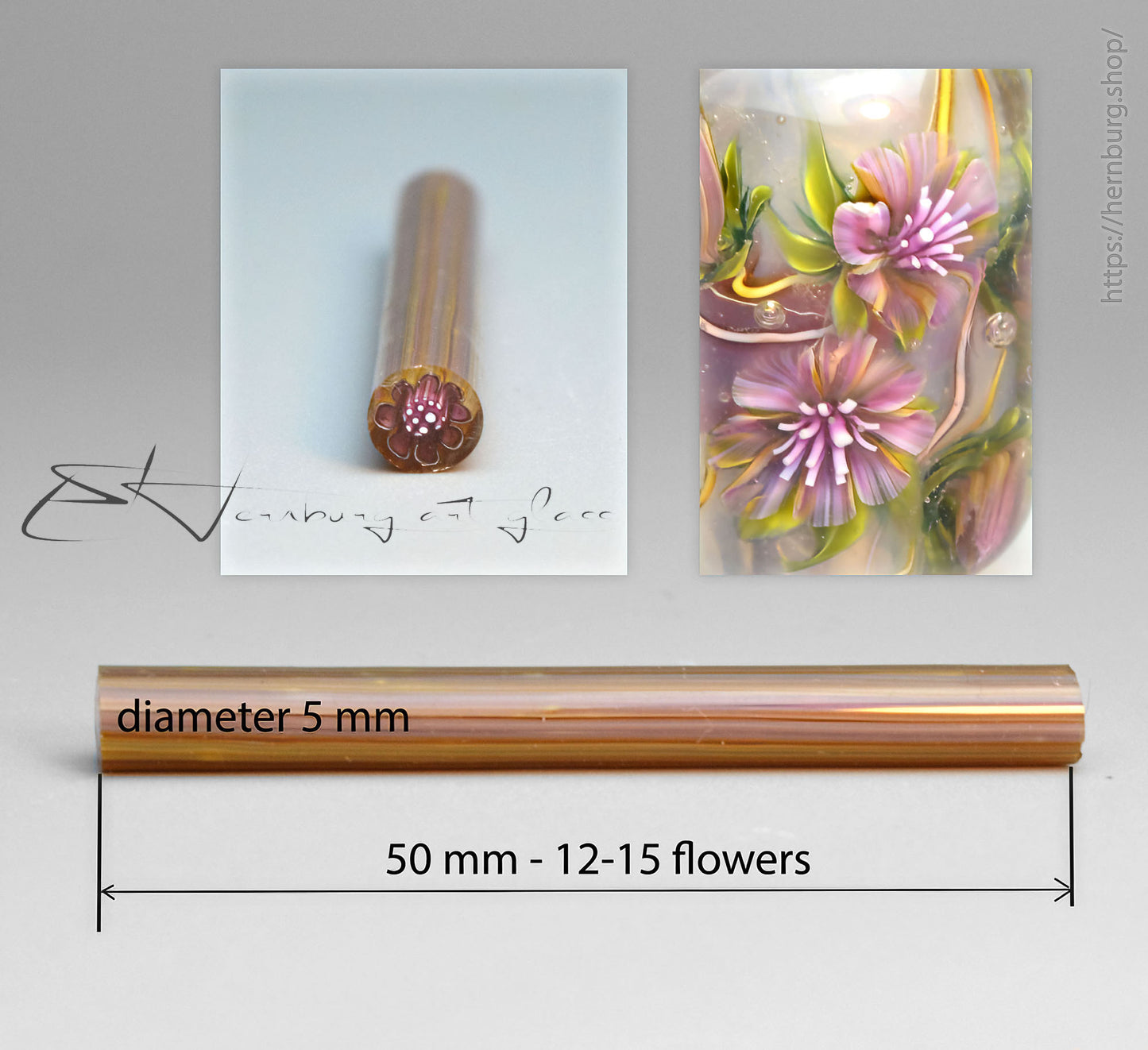 Murini flowers. Sticks 5 cm long. Materials for lampwork. Glass COE104