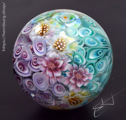 Marble "Kaleidoscope” Glass. Collectible sphere. Diameter — 42 mm (1.65”).