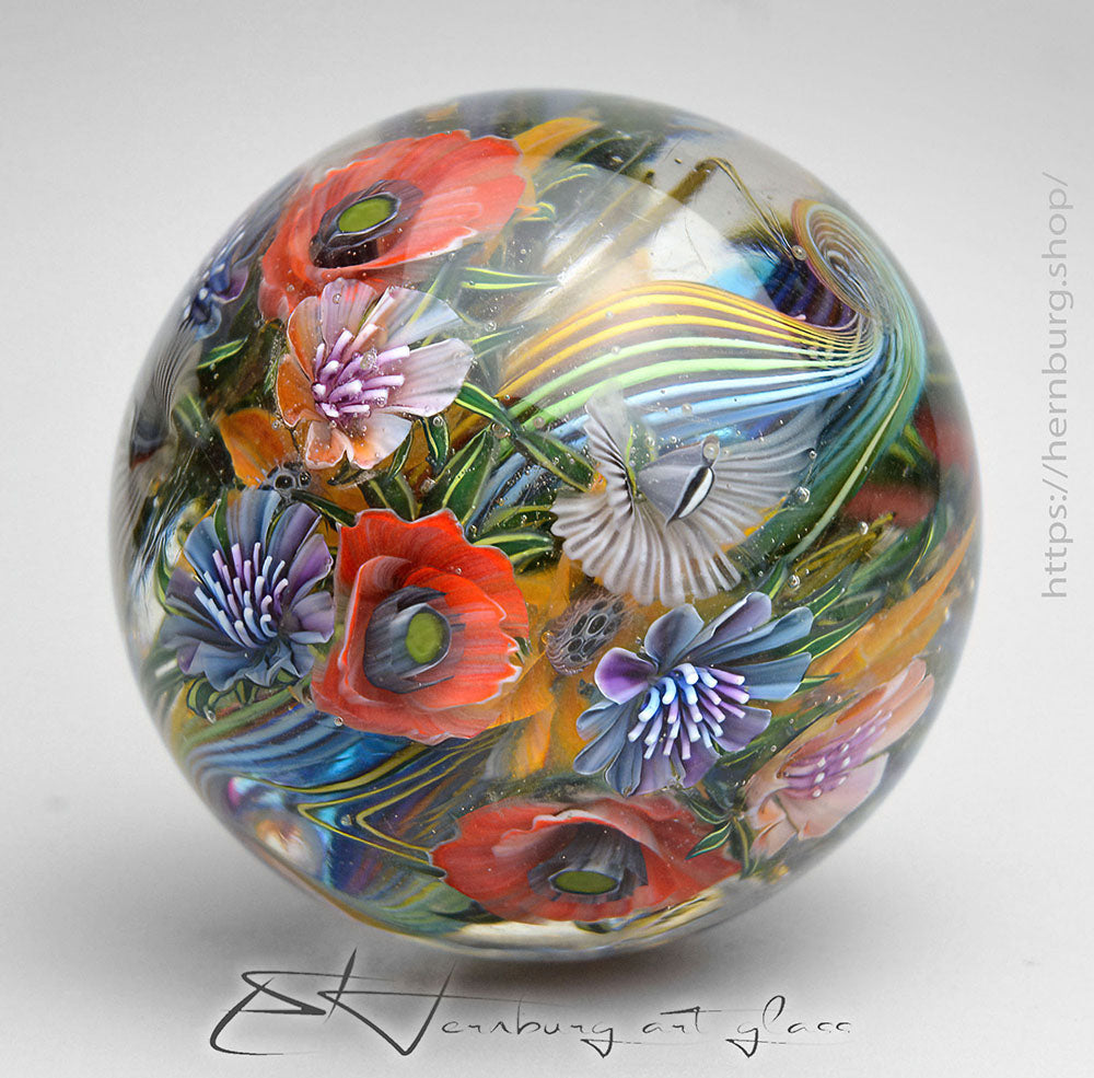 Marble. Collectible Sphere “Chromatic Turbulence” Glass. Diameter — 43 mm (1.69”)