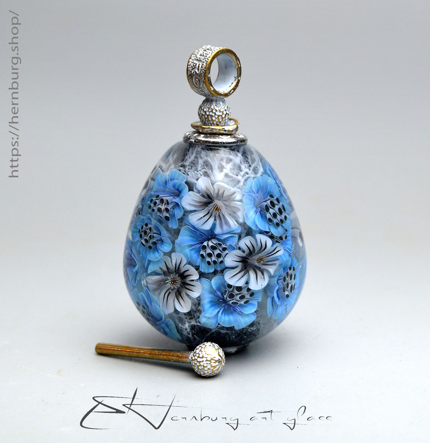 Pendant. Blue Blossom (2). Lampwork glass pendant.