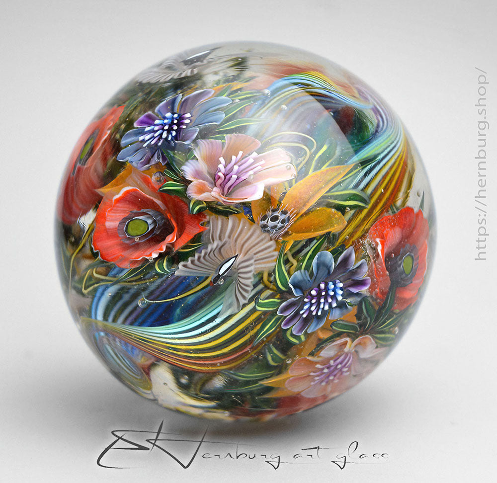 Marble. Collectible Sphere “Chromatic Turbulence” Glass. Diameter — 43 mm (1.69”)