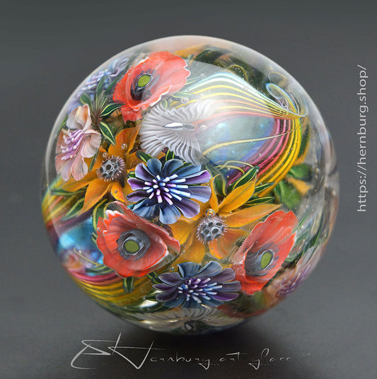 Marble. Collectible Sphere “Chromatic Turbulence” Glass. Diameter — 43 mm (1.69”)