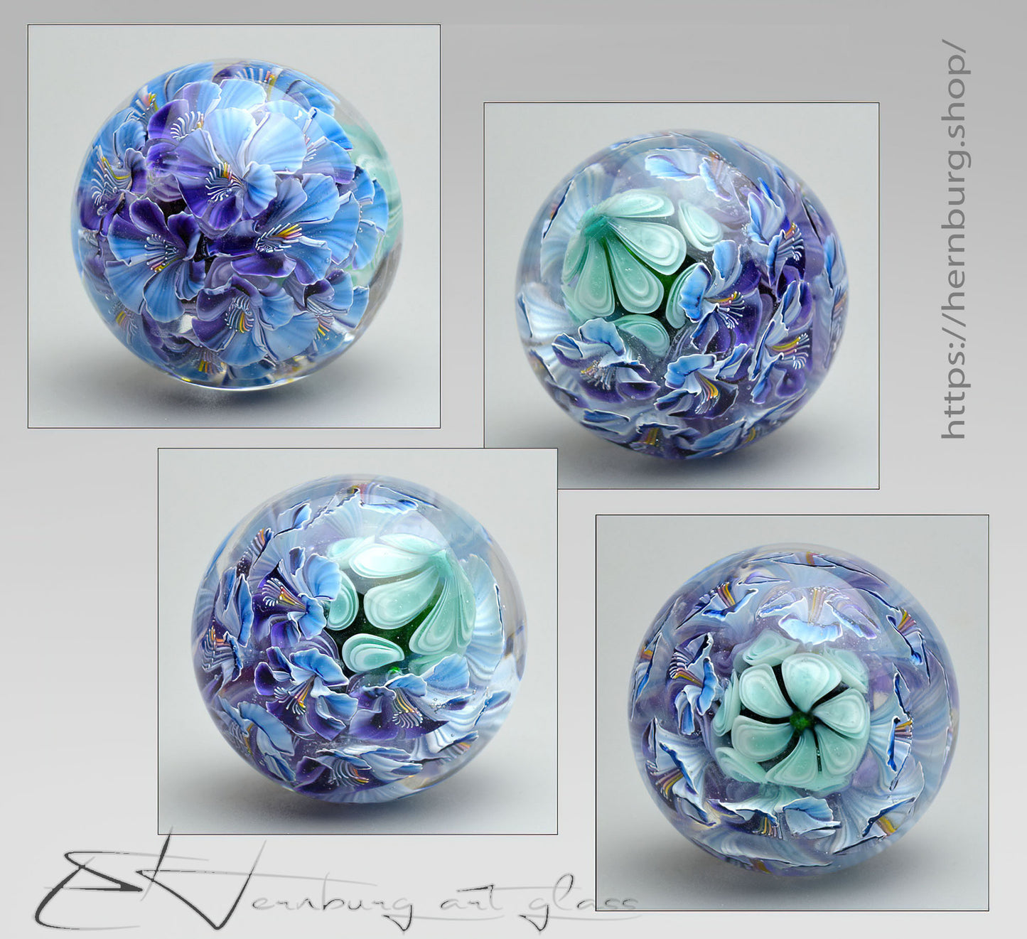 Marble "Study in Blue" Glass. Collectible sphere. Diameter — 40 mm (1.57”).