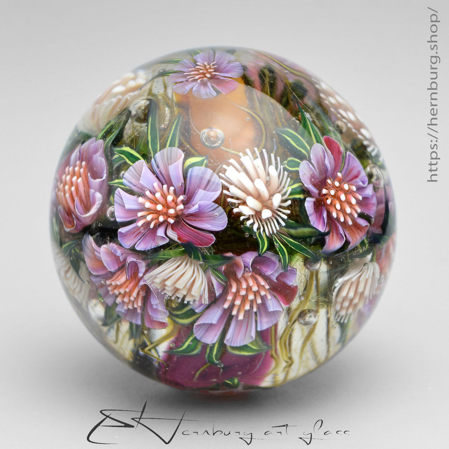 Marble. Collectible Sphere “Wild Bloom”. Glass. . Diameter — 42 mm (1.65”)