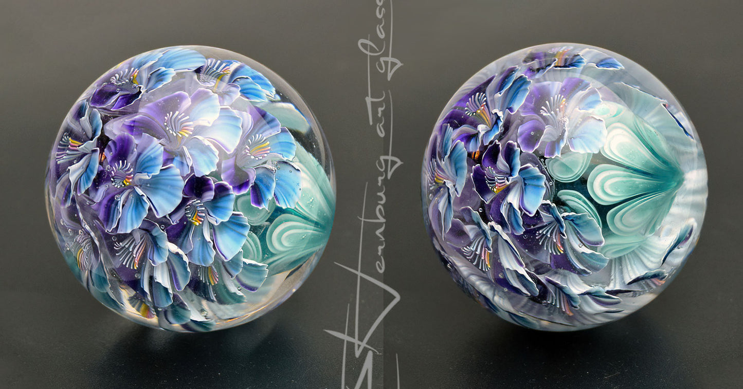 Marble "Study in Blue" Glass. Collectible sphere. Diameter — 40 mm (1.57”).