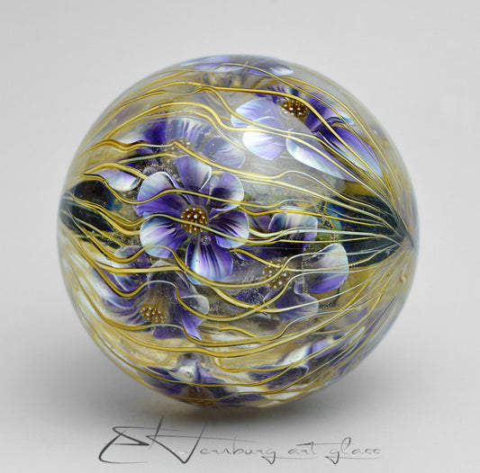 Marble "Branchella Violet" Glass. Collectible sphere. Diameter — 40 mm (1.57”).