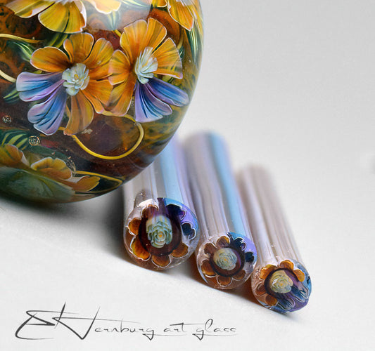 Murini flowers. ASTERIA. Sticks 5 cm long. Materials for lampwork. Glass COE104