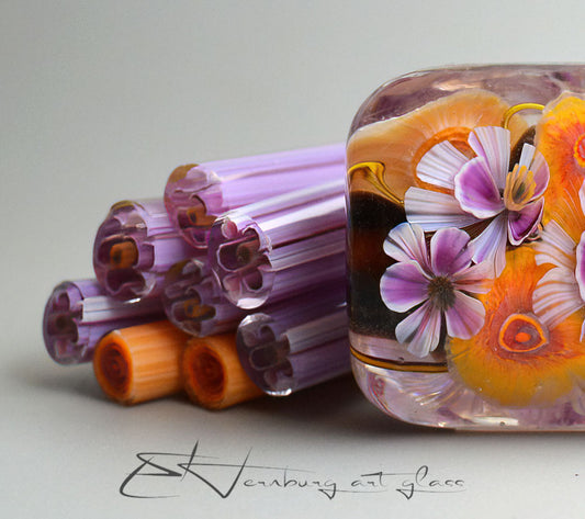 Murini flowers. Sticks 5 cm long. Materials for lampwork. Glass COE104