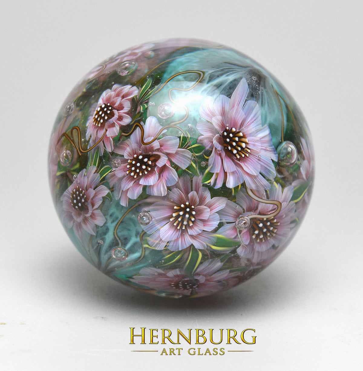 Marble. Collectible Sphere “BLUSH & TEAL”. Glass. . Diameter — 40 mm (1.57 in)
