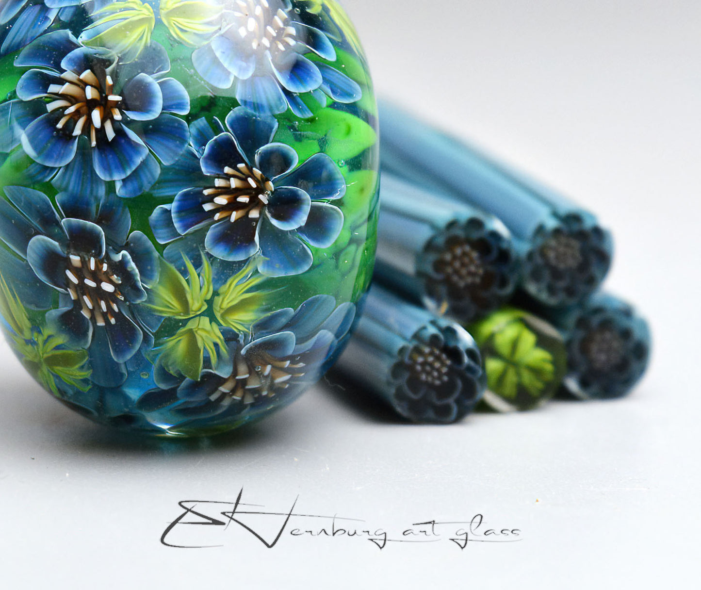 Murini leaves and flowers. AZURE. Sticks 5 cm long. Materials for lampwork. Glass COE104