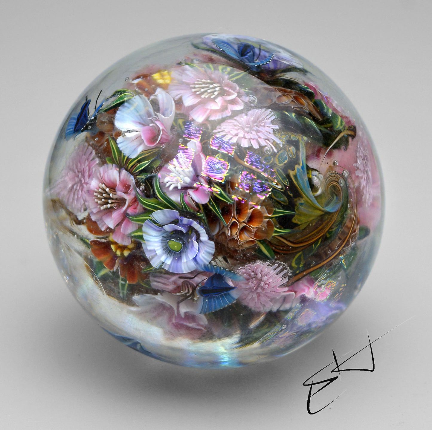 Marble. Blue Moths Morning. Glass. Collectible ball. Diameter 50 mm - 1.96 inch