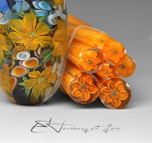 Murini  flowers. Sticks 5 cm long. Materials for lampwork. Glass COE104