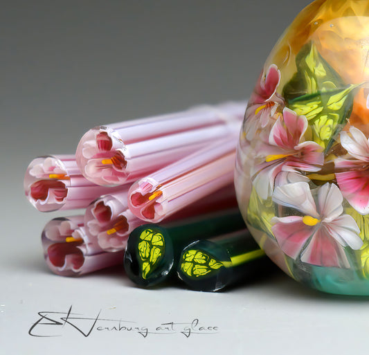 Murini leaves and flowers. PHLOXON. Sticks 5 cm long. Materials for lampwork. Glass COE104