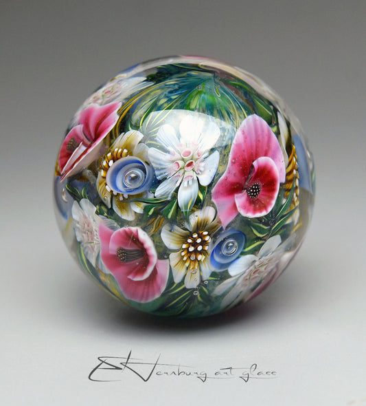 Marble. Collectible Sphere “Meadow Crown”. Glass. . Diameter — 35 mm (1.38”)