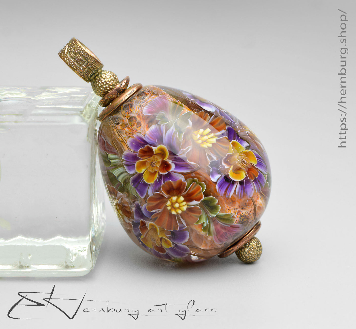 Pendant. "Amber Light". Lampwork glass pendant.