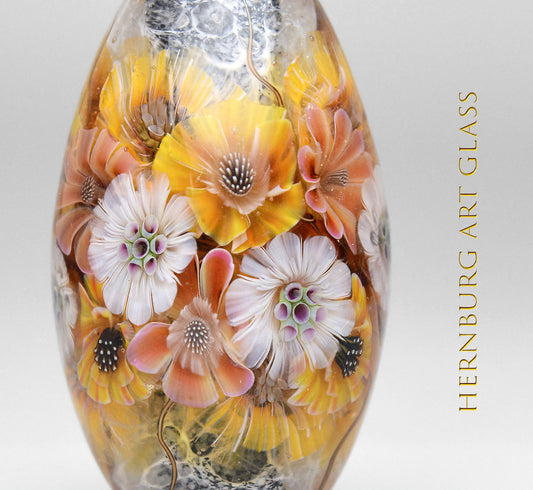 Pendant. Lampwork glass pendant. “Living Lace: Yellow”