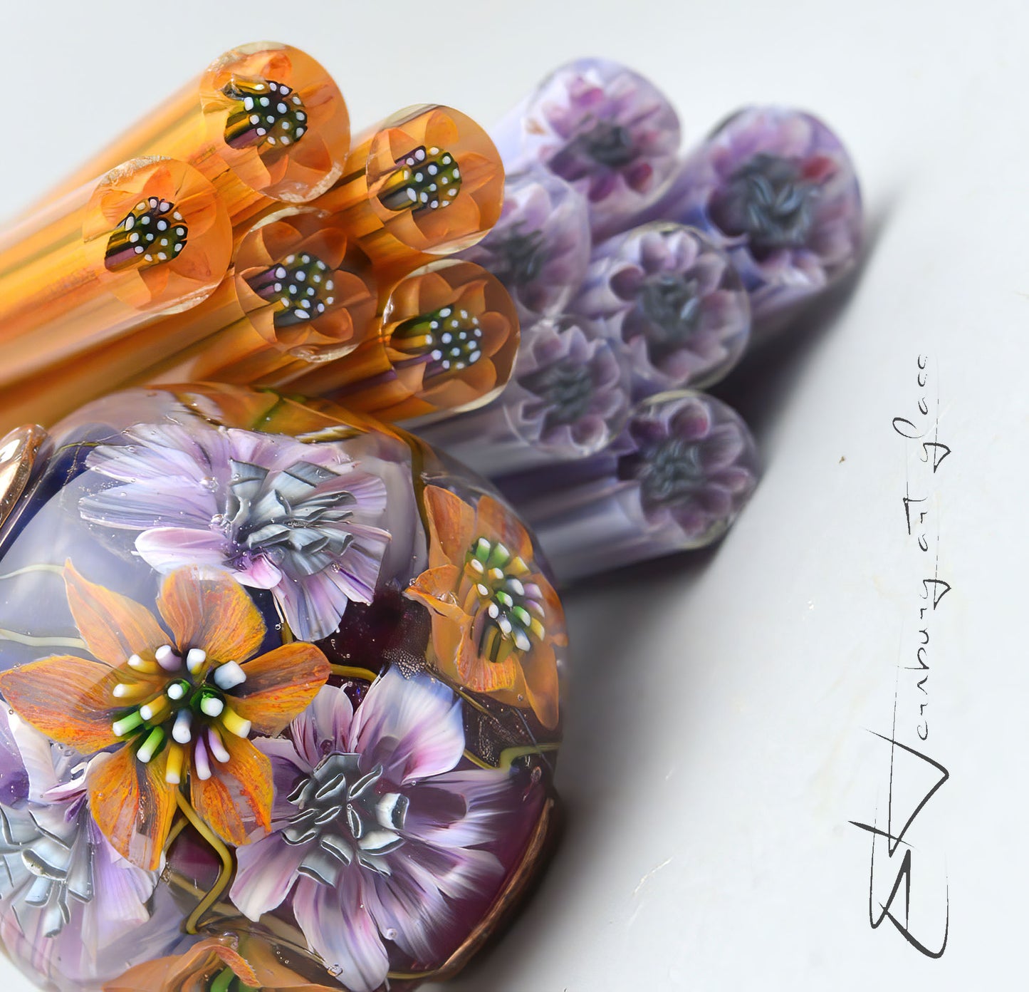 Murini flowers. Sticks 5 cm long. Materials for lampwork. Glass COE104
