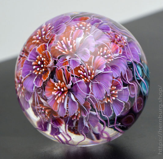 Marble "Study on Violet" Glass. Collectible sphere. Diameter — 45 mm (1.77”)