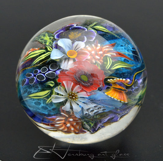 Marble "Blue Mood" Glass. Collectible sphere. Diameter — 40 mm (1.57”).