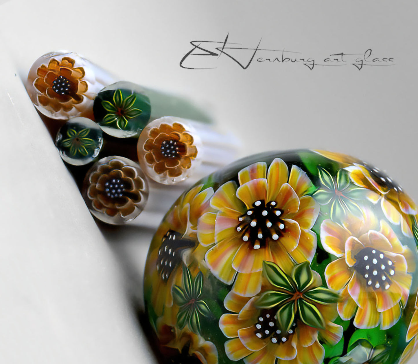 Murini leaves and flowers. SOLARIS. Sticks 5 cm long. Materials for lampwork. Glass COE104