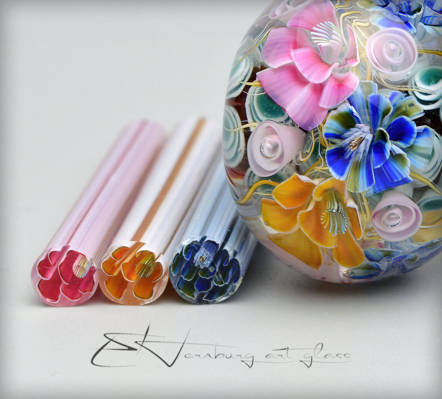 Murini flowers. Three colors. Sticks 5 cm long. Materials for lampwork. Glass COE104