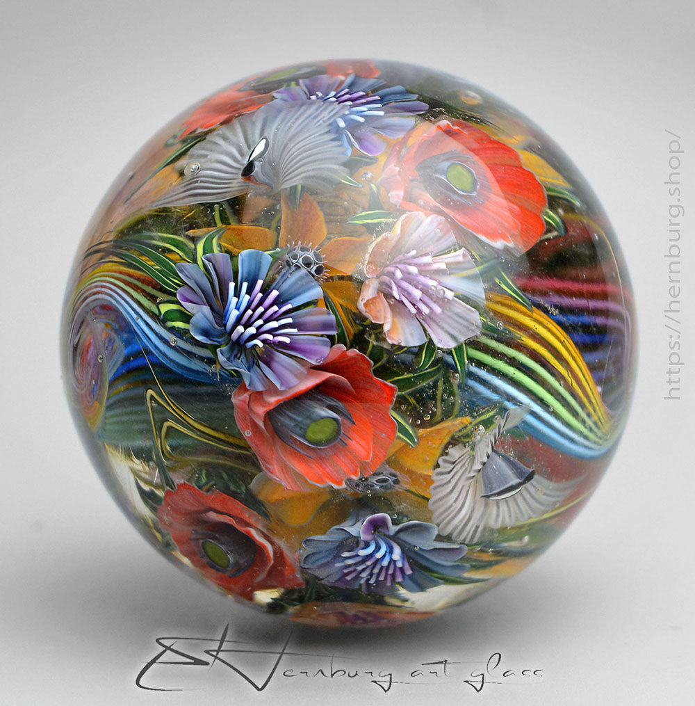 Marble. Collectible Sphere “Chromatic Turbulence” Glass. Diameter — 43 mm (1.69”)