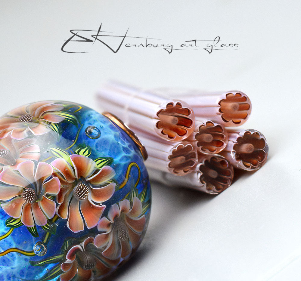 Murini flowers. Sticks 5 cm long. Materials for lampwork. Glass COE104