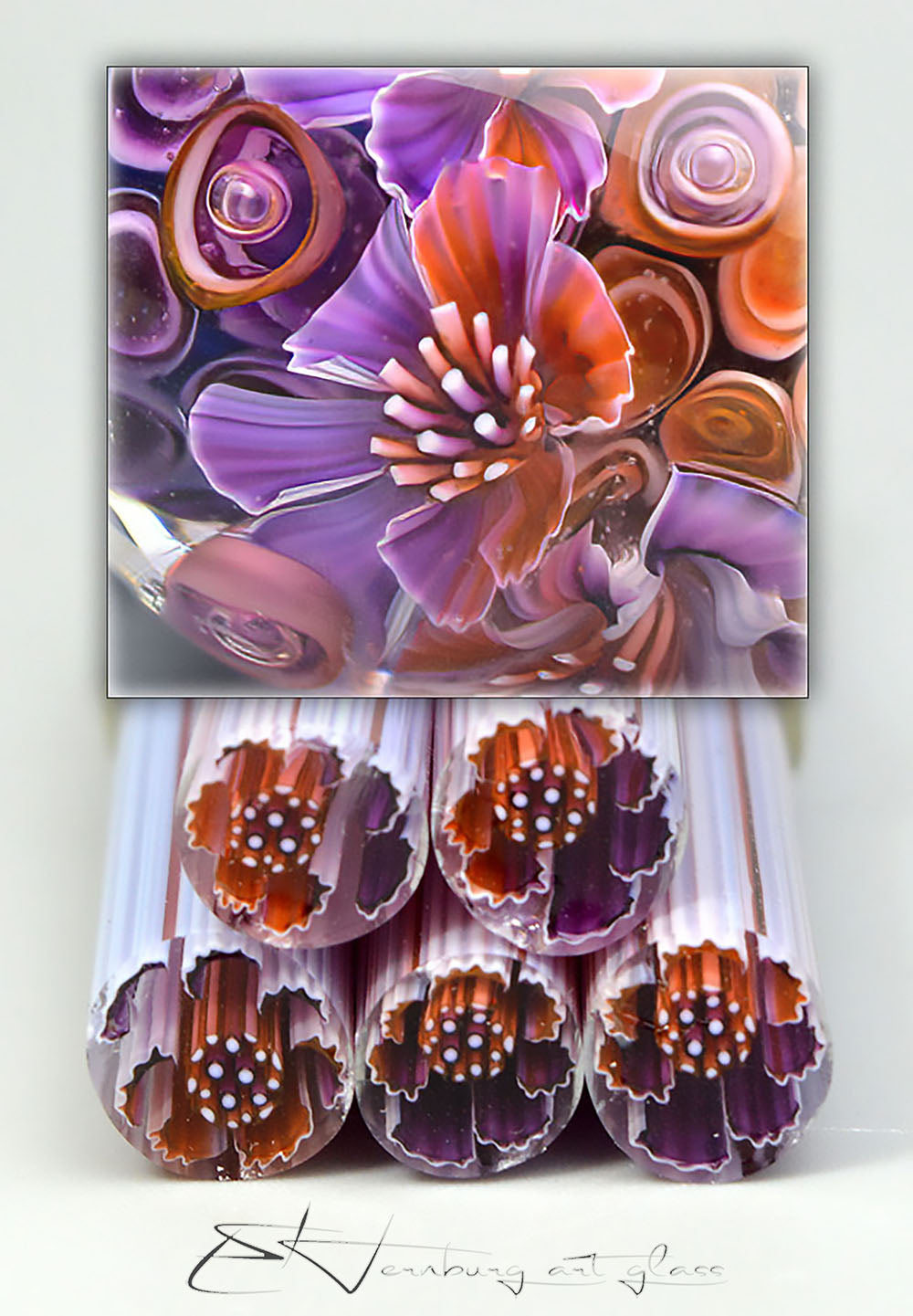 Murini flowers. Sticks 5 cm long. Materials for lampwork. Glass COE104