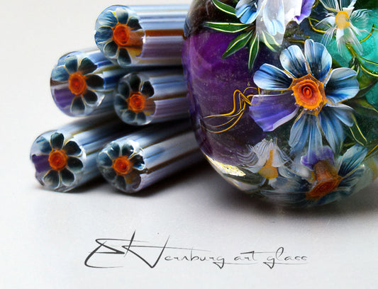 Murini flowers. Sticks 5 cm long. Materials for lampwork. Glass COE104