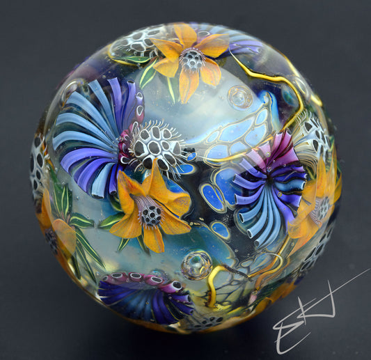 Marble "Turquoise Tide” Glass. Collectible sphere. Diameter — 43 mm (1.69”).